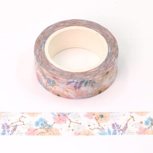 Roze bloem bronzing folie sterrenbeelden Washi tape decoratieve zelfklevende plakband 15 mm x 10 meter