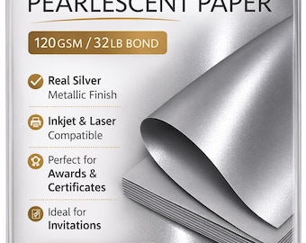 Silver Pearlescent Shimmer Paper A4 120gsm | Printable Inkjet & Laser Paper | Wedding Invitation Card Making Paper | 10 Sheets