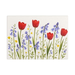 Bluebells & Tulips Satin Canvas Wall Art: Floral Spring Decor