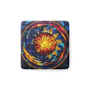 Celestial Magnet, Square Porcelain Fridge Decor, Stained Glass Effect Kitchen Magnet, Home Office Organization, Refrigerator Decoration