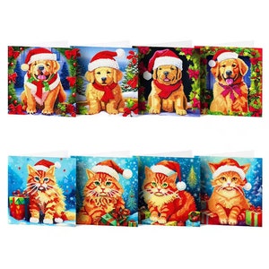 8 stücke 5D DIY Diamant Malerei Weihnachtskatze und Hund Karte Kits Für Erwachsene Diamant Malerei Weihnachtsgrüße Karte Kit Dekoration