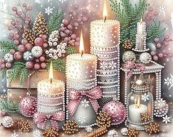 Kit de pintura de diamantes 5D DIY para velas festivas, bordado de cristal, lienzo con diamantes de imitación: proyecto de manualidades fácil de usar, relajante y tranquilizador para el hogar.