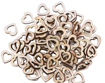 100pcs Wooden Heart Confetti Rustic Scatter Hearts Wedding Table Decoration - Wood Craft Shapes