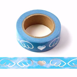 Angel Wings & Love Hearts Blue Clouds decoratieve washitape met zilverfolie 15 mm x 10 meter milieuvriendelijk Bullet Journal