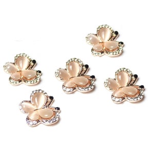 5pcs Rose Gold Butterfly Embellishments Flatback Rhinestone Diamante and Pearl Embellishments