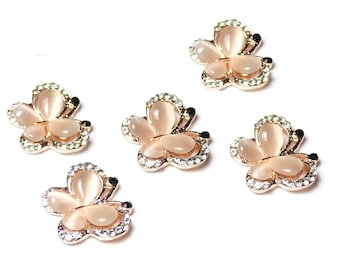 Rose Gold Butterfly Embellishments 5pcs | Flat Back Rhinestone & Pearl Diamante | Card Making Craft Supplies