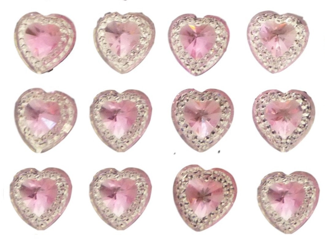 Heart Shaped Rhinestone Stickers, Assorted Sizes, 54-Count - Pink