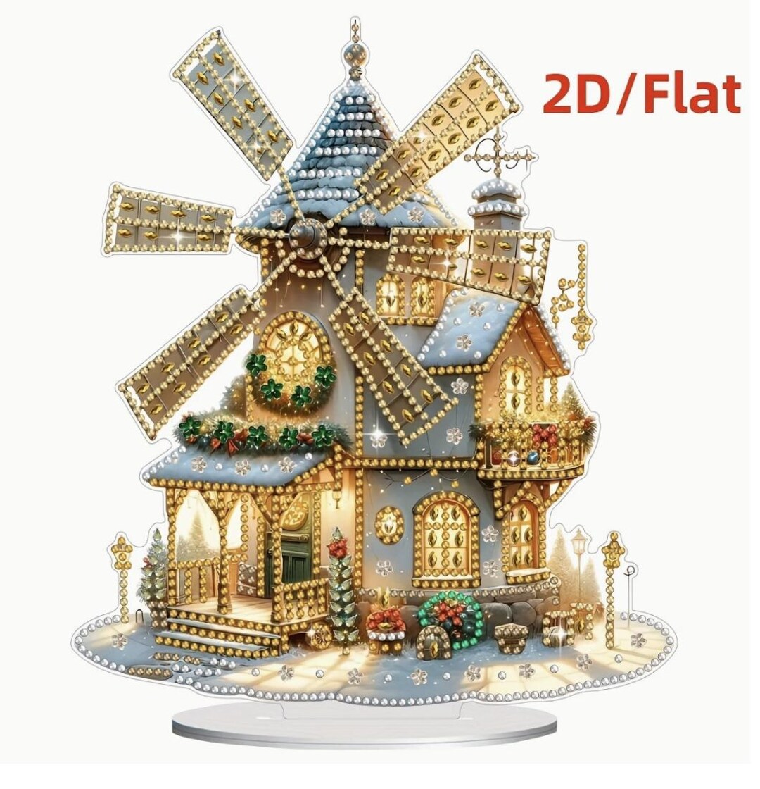 5D DIY Festive Windmill Diamond Painting Kit With Acrylic Table Top ...