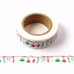 Ruban de Noël Washi, blanc, coloré, rouge et vert, à coller sur le thème, 15 mm x 10 mètres, Bullet Journal respectueux de l'environnement