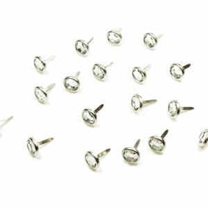 100 Round Clear Crystal 10mm Brads For Crafts & Scrapbooking With Silver Surround