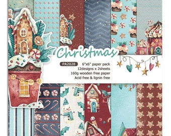 Christmas Scrapbook Paper 6x6 | 12 Festive Designs, Acid Free | Craft Paper Pad for Junk Journals, Card Making & Papercraft