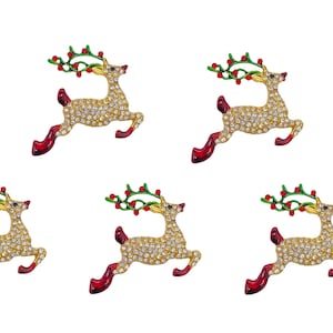 5 decorazioni di renne con strass e corna di agrifoglio per Natale e scrapbooking