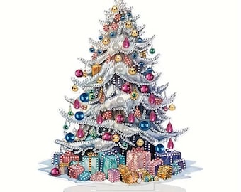 DIY Diamond Art Christmas Tree Kit: Acrylic Tabletop Decoration (25cm x 19cm)