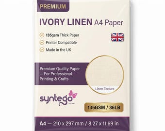50 Sheets Pale Ivory Linen Paper Silkweave Textured A4 Paper 135gsm / 36lb