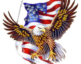 Kit de pintura de diamantes con águila y bandera estadounidense / Adorno colgante acrílico 5D / Kit de manualidades con taladro redondo para adultos
