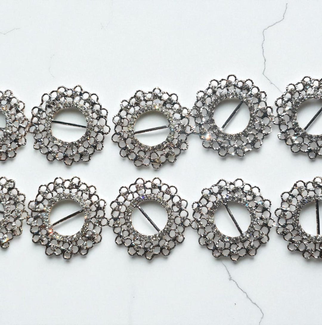 Interlocking Filigree Slider 10 X Round Filigree Rhinestone Crystal Buckle Ribbon Sliders ...