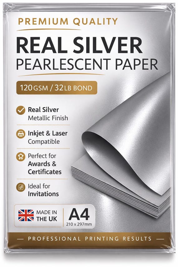 Silver Pearlescent Shimmer Cardstock: A4 290gsm, Pack of 10