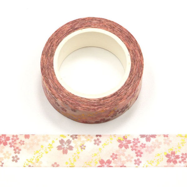 Rosa und Goldfolie Romantische Kirschblüte Dekoratives Washi Tape 15mm x 10 Meter Bullet Journal