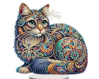 5D DIY Mosaic Colourful Cat Diamond Painting Kit  Rhinestone Acrylic Table Top Decoration