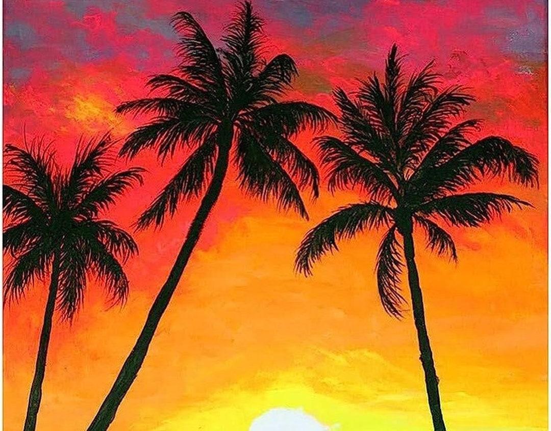 Palm Tree Sunset Diamond Art Painting: DIY Rhinestone Canvas (40 X 30cm ...