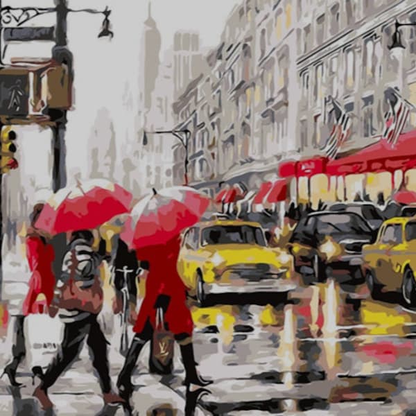 Syntego Peinture par numéros à faire soi-même pour adultes, Streets of New York, kit de peinture acrylique sur toile avec pinceaux : environ 50 x 40 cm (16 x 20 po.)