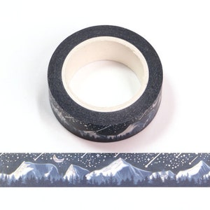 Montanha de neve com estrelas cadentes holográficas de folha de prata 15 mm x 10 metros Bullet Journal
