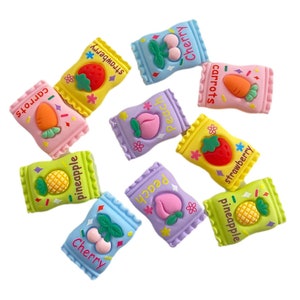 10pcs Kawaii Fruit Candy Flatback Resin Embellishments Cabochons for Crafting (2.5cm x 1.5cm)