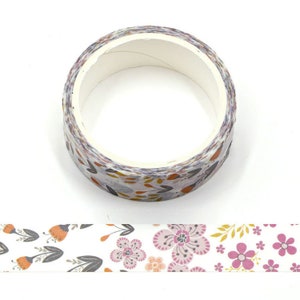 Purple Flowers Floral Decorative Floral Washi Tape 15mm x 5 Meters Eco Friendly Bullet Journal