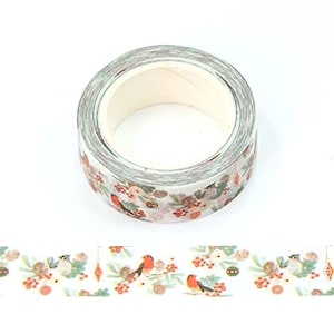 Weißes Folien-Rotkehlchen und Winterblume geprägtes dekoratives Klebeband 15mm x 10m für Scrapbooking und Karten