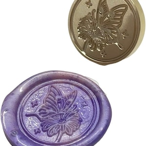 Butterfly on Flower Wax Seal Stamp: Vintage Brass Head (25mm)