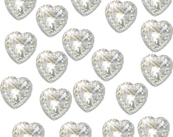 80 x Self Adhesive Clear Heart Rhinestone Acrylic Crystals Surrounded By Cut Crystals Diamante Embellishments