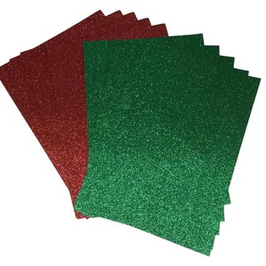 10 x A4 Glitzerpapier, Grün und Rot, glitzernd, weich, fusselfrei, dickes 150 g/m² Textpapier, Weihnachtspapier, 5 Bögen pro Farbe