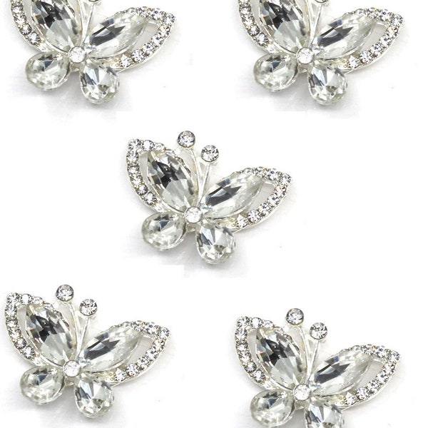 5pcs Crystal Butterfly Flat Back Diamante Embellishment Grade A Rhinestones Sparkly (CLEAR)