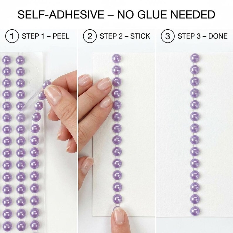 200 Lilac Purple Pearl Beads: 6mm Self Adhesive Embellishments image 6