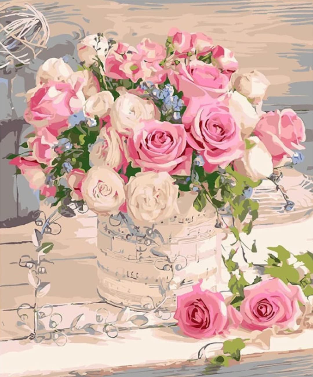 Malen Nach Zahlen Set „Rosa Strauß“ – Leinwand 40x50 Cm, Mit Acrylfarben Und Pinseln