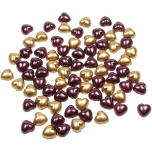 100 x borgonha escura e ouro 8mm pérola fundo plano formato de coração contas pedras preciosas casamento e artesanato