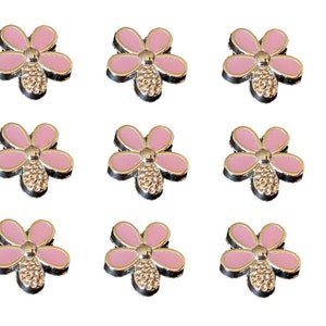 25pcs Gold and Pink Resin Flowers Cabochons 12mm Flat Back Embellishments for Crafts