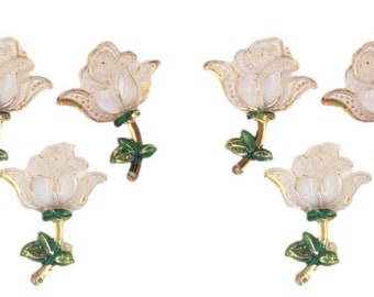 8pcs Colourful Resin Rose Embellishments for Sewing 2 Hole White and Gold