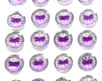 40 diamantes de imitación redondos morados: gemas acrílicas autoadhesivas para manualidades.