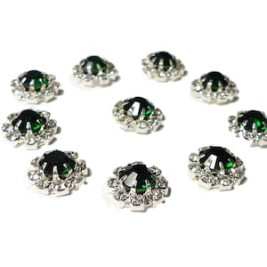 10 x zilveren ronde strass diamante kristallen versiering 12 mm platte achterkant smaragdgroen midden