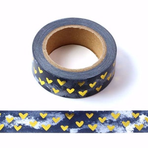 Dunkelblaues Washi Tape mit weißen Wolken und Herzen aus Goldfolie zum Aufkleben, 15 mm x 10 Meter, umweltfreundliches Bullet Journal