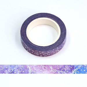 Nastro decorativo Washi con cuori e stelle in lamina d'argento, 10 mm x 10 metri, ecologico, Bullet Journal