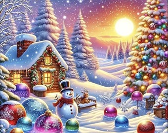 DIY Weihnachten Nordpol Sonnenuntergang Diamant Malerei Kit - Komplettes Strass Leinwand Gemälde Set - Perfektes Weihnachtsgeschenk für Entspannung und Zuhause