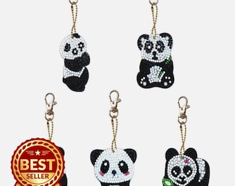 VETPW 5 Pezzi 5D DIY Panda Pittura Diamante Portachiavi, Strass
