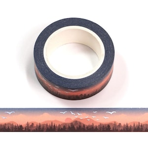 Sunset Washi-tape met zilveren holografische vogels Washi-tape afplakband 15 mm x 10 meter milieuvriendelijk Bullet Journal