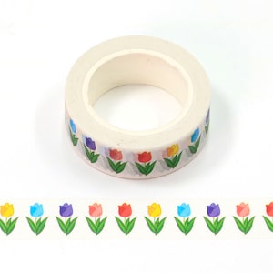 Syntego kleurrijke tulpen washitape decoratieve zelfklevende afplaktape 15 mm x 10 meter
