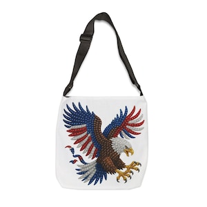USA Flag Eagle Tote Bag: Patriotic Shoulder Bag, Adjustable Strap