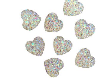 40 x AB Rainbow Heart Resin Cabochon Crystals Card Making Embellishments For Crafts