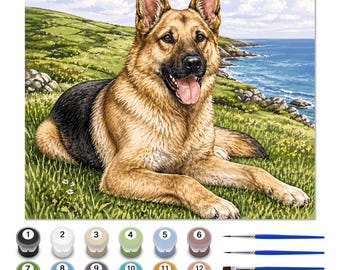 German Shepherd Paint by Numbers Kit, Adult Oil Painting Canvas (50x40cm)