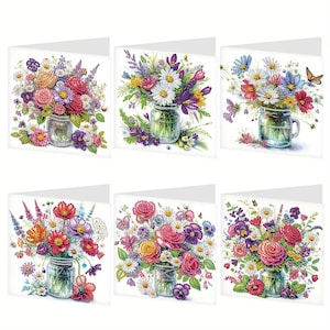Kit de 6 cartes de voeux DIY Diamond Painting Fleurs d'été Cartes de voeux Diamond Art Kit